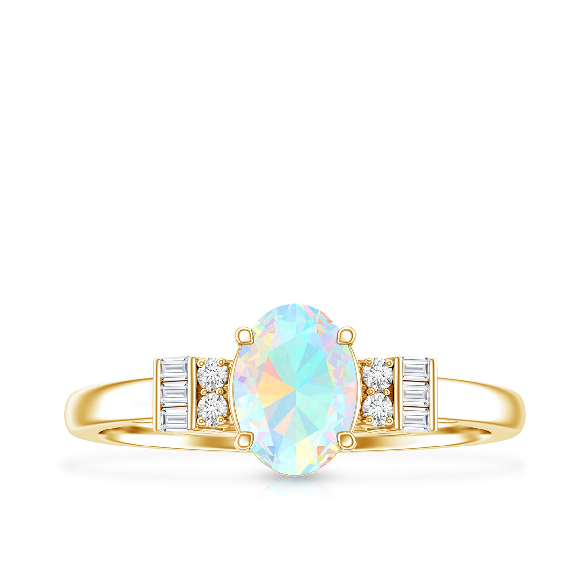 Certified Real 0.9 Carat Opalescent Oval Engagement Ring with Diamond