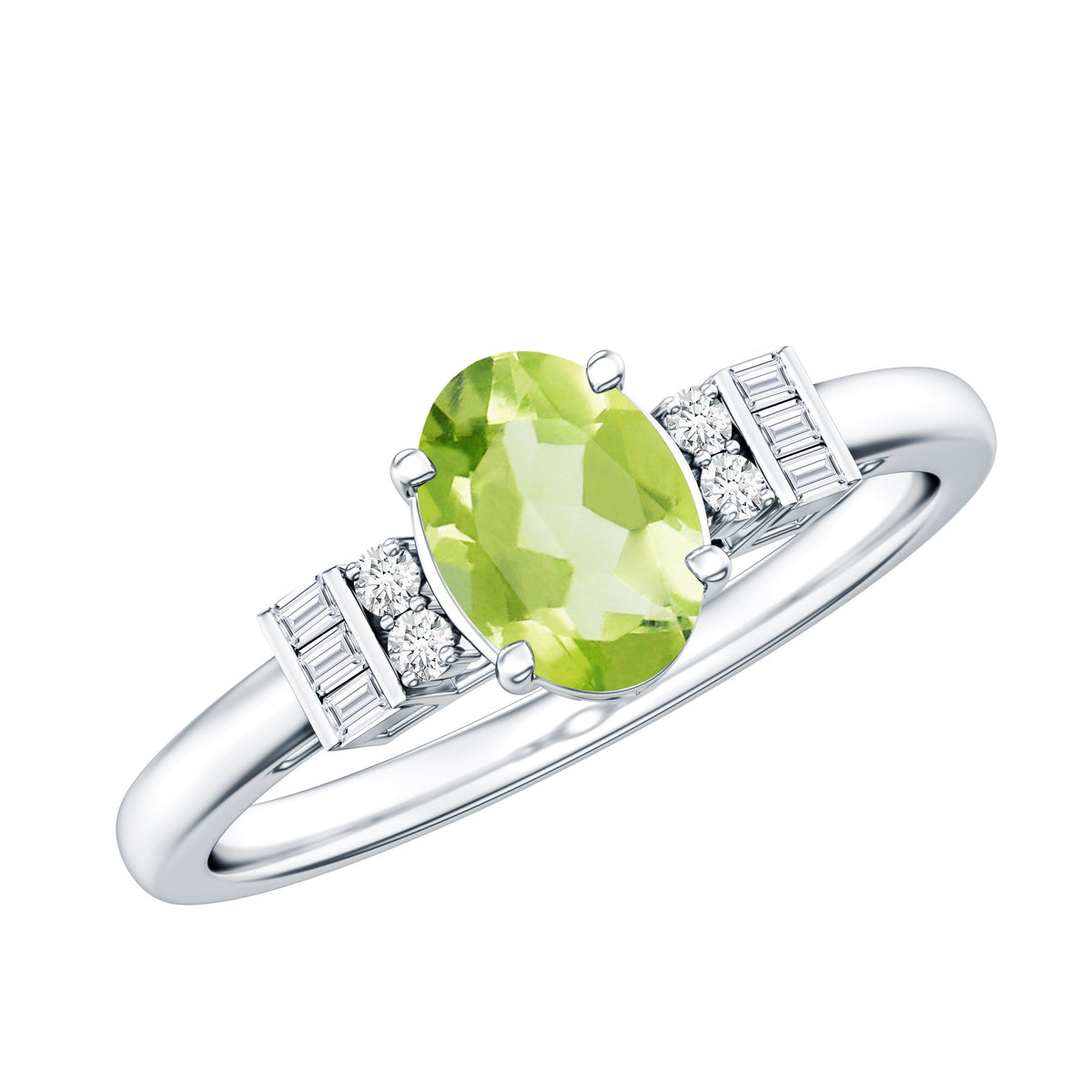 Genuine 1 Carat Peridot Oval Engagement Ring with Diamond