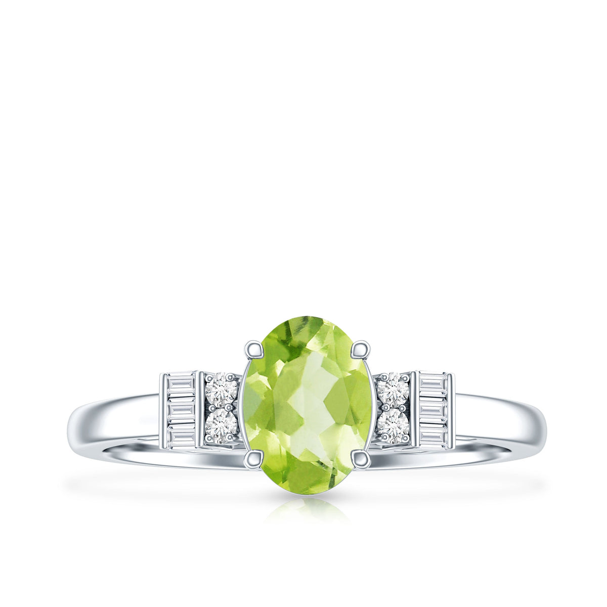 Genuine 1 Carat Peridot Oval Engagement Ring with Diamond