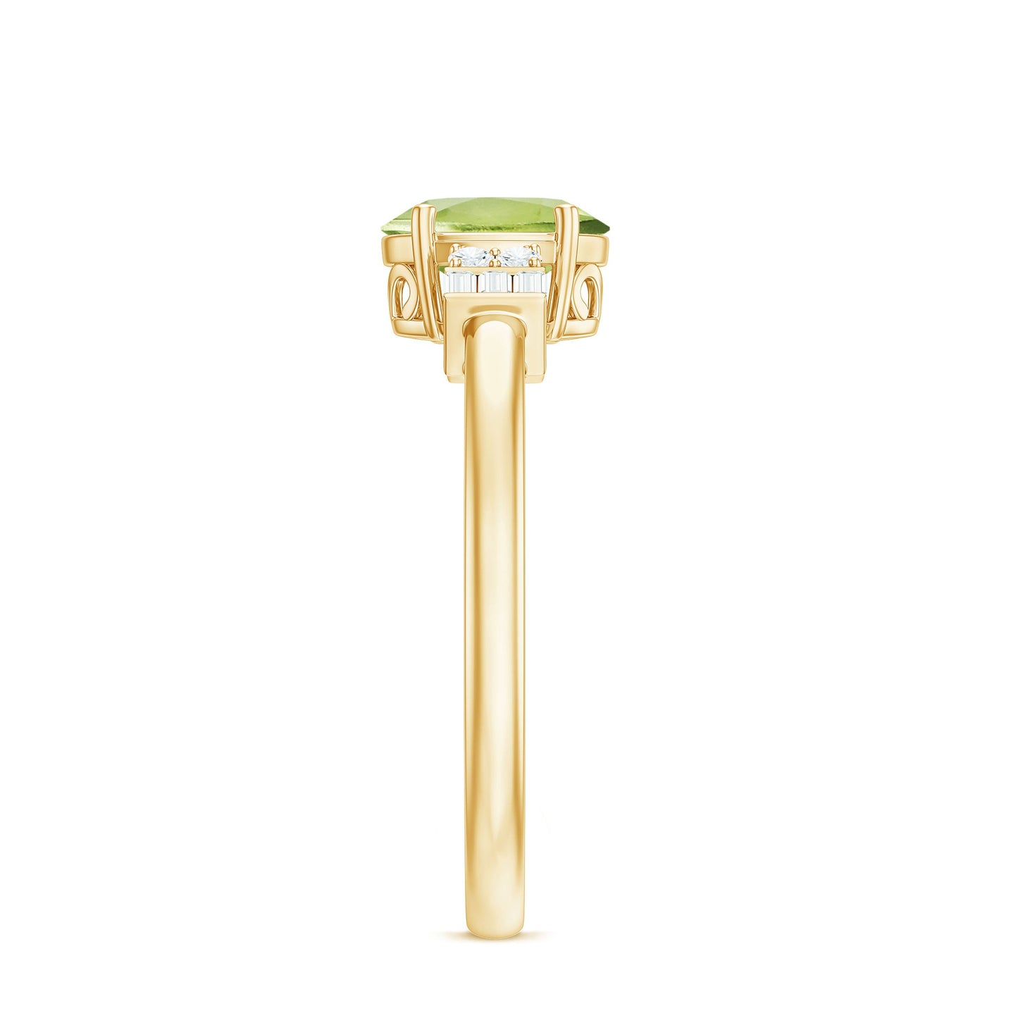 Genuine 1 Carat Peridot Oval Engagement Ring with Diamond