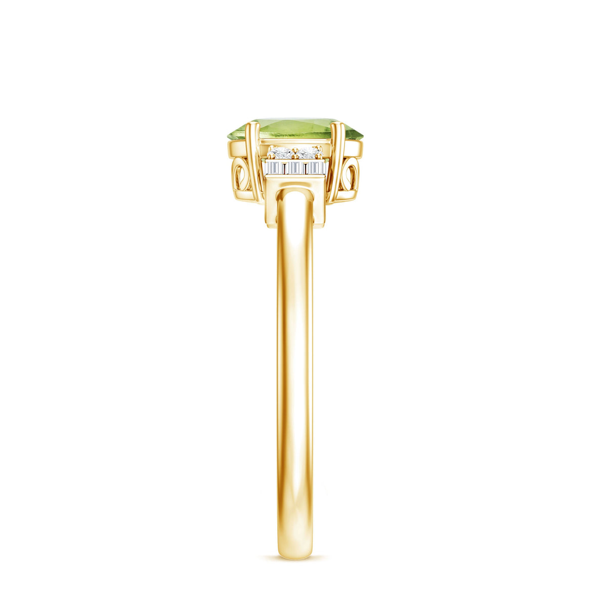 Genuine 1 Carat Peridot Oval Engagement Ring with Diamond