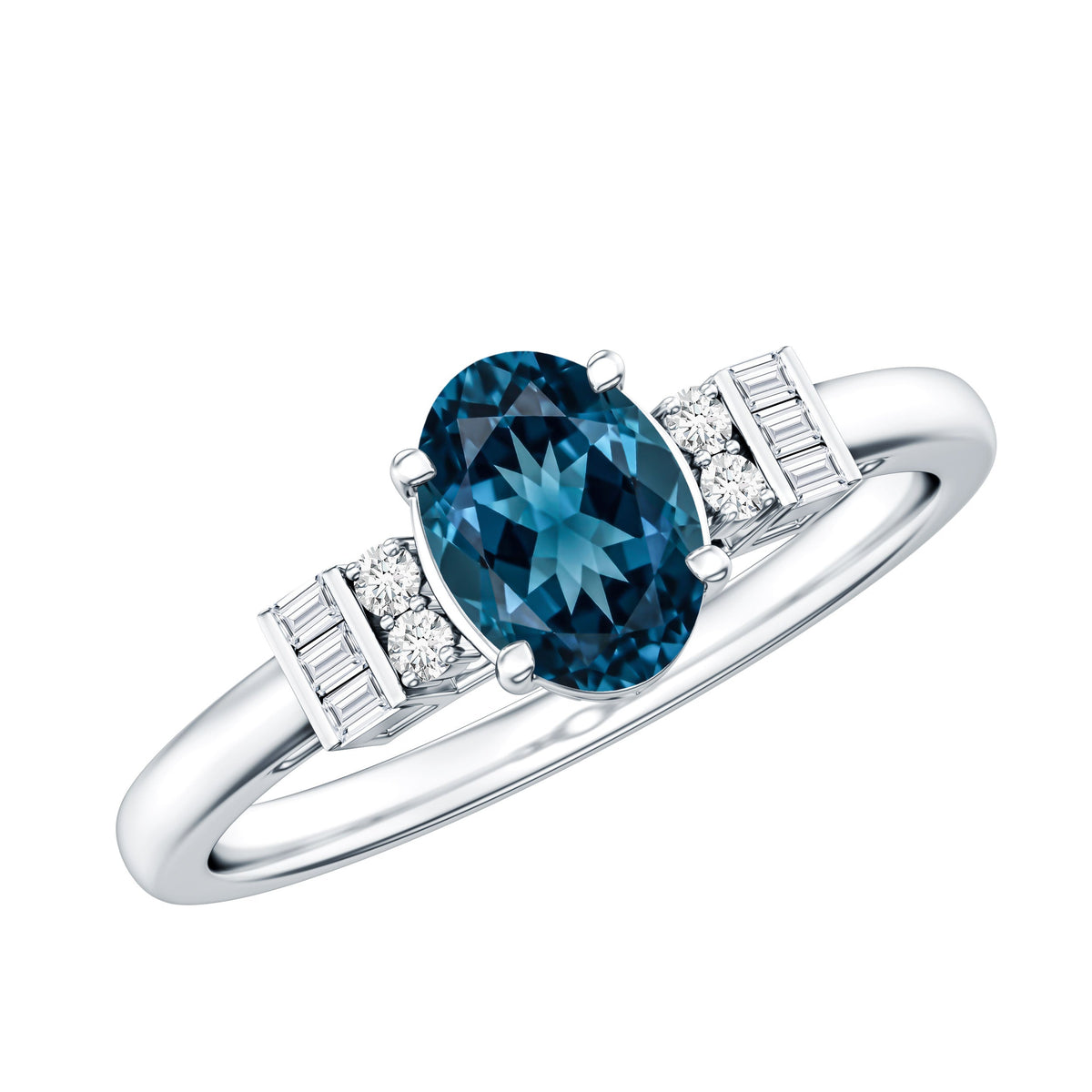 Oval Shaped London Blue Topaz Engagement Ring with Certificate