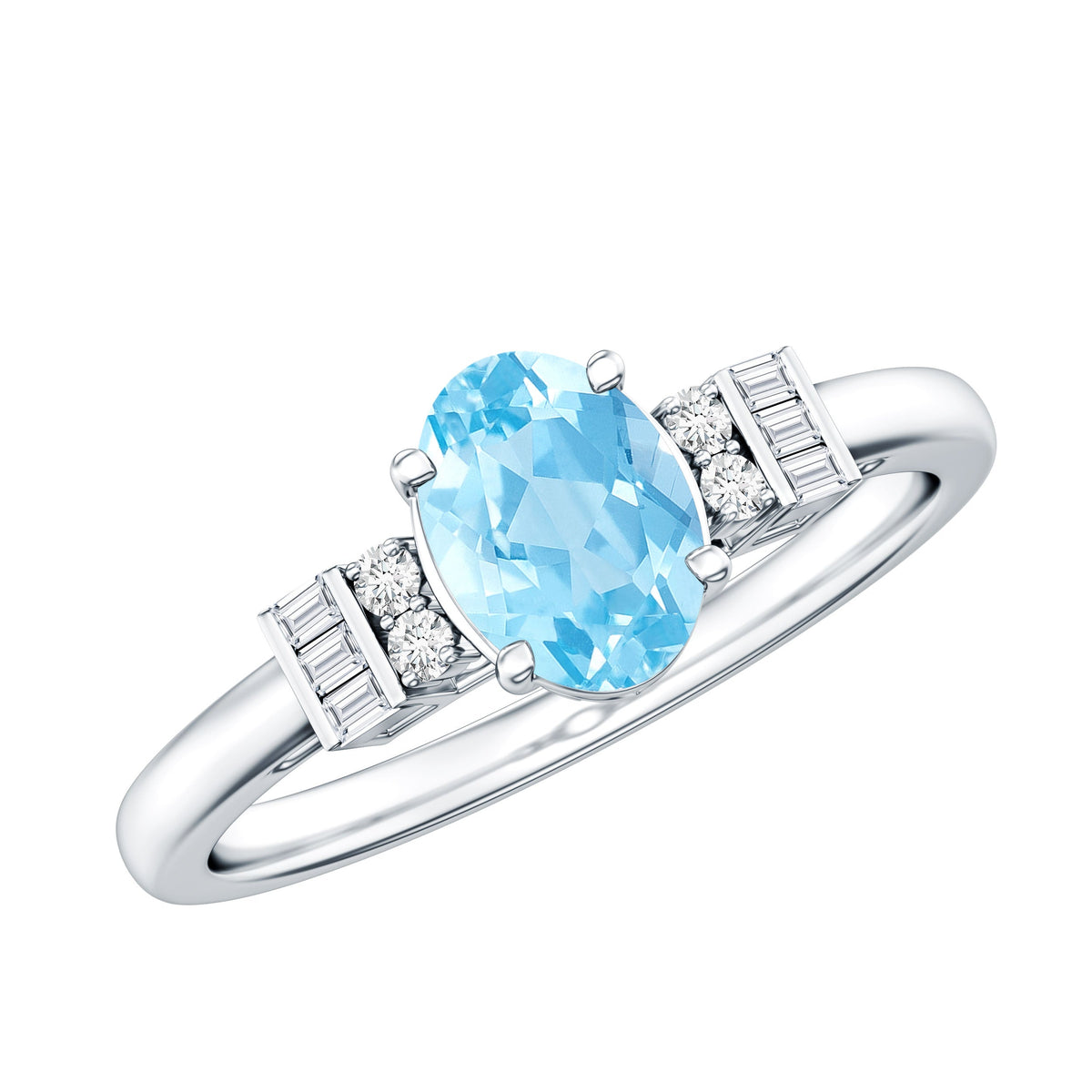 Oval Cut Aquamarine Classic Engagement Ring with Diamond