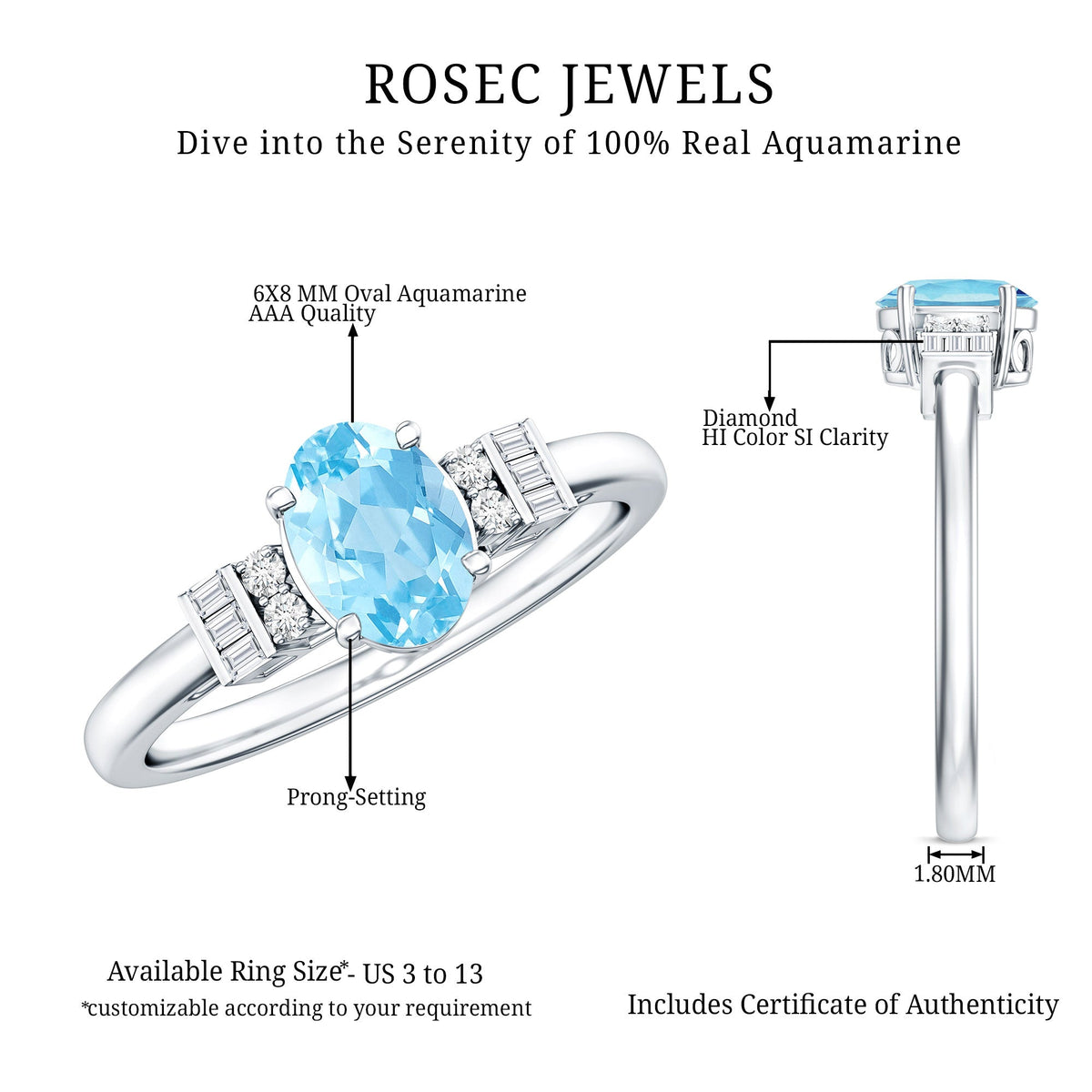 Oval Cut Aquamarine Classic Engagement Ring with Diamond