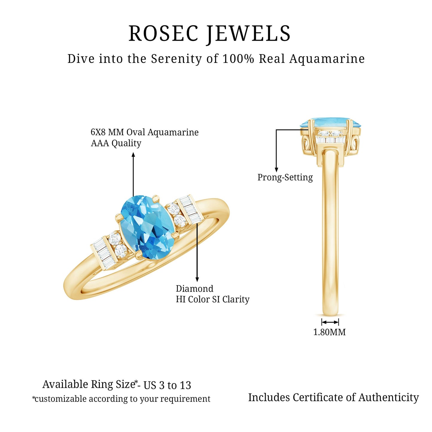 Oval Cut Aquamarine Classic Engagement Ring with Diamond