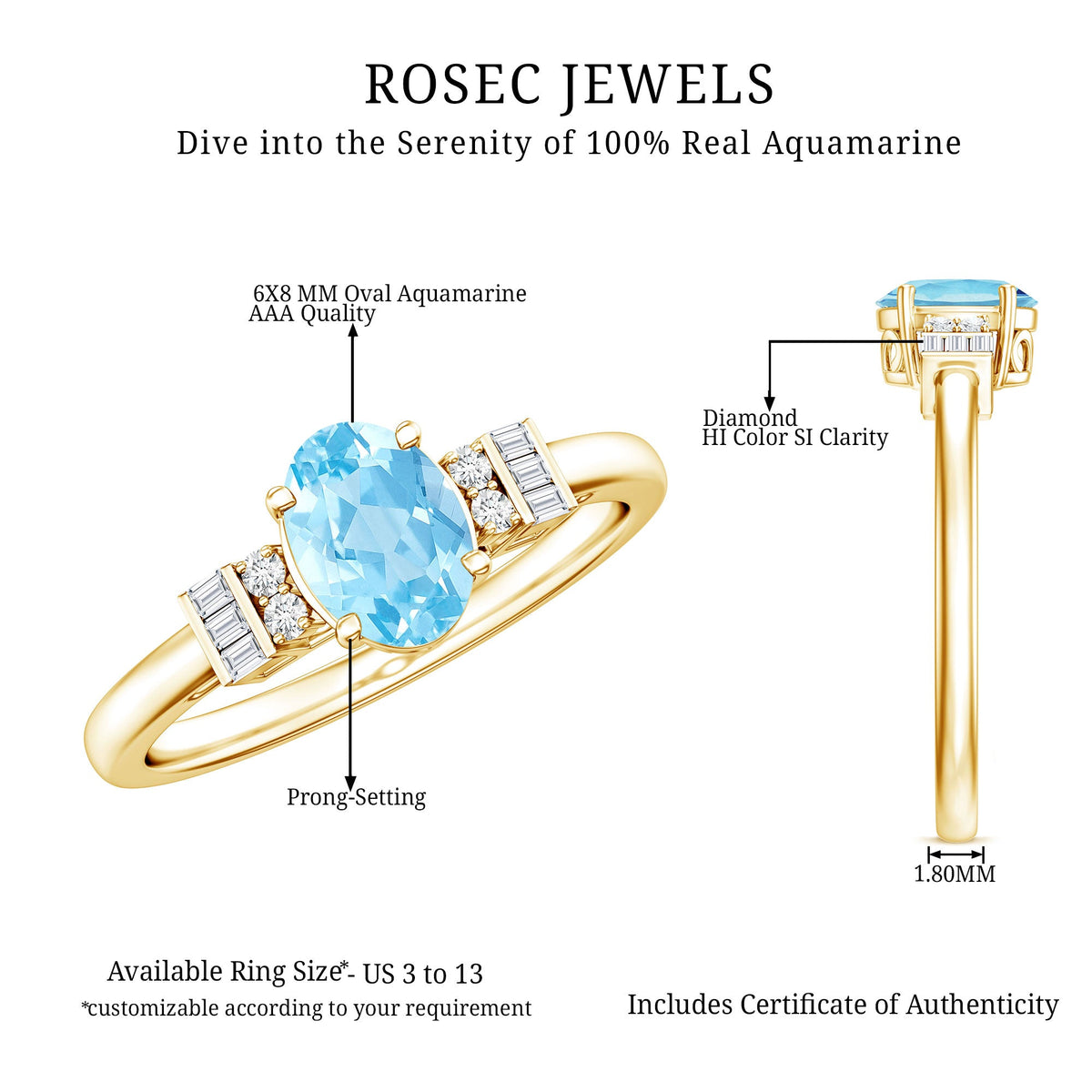 Oval Cut Aquamarine Classic Engagement Ring with Diamond