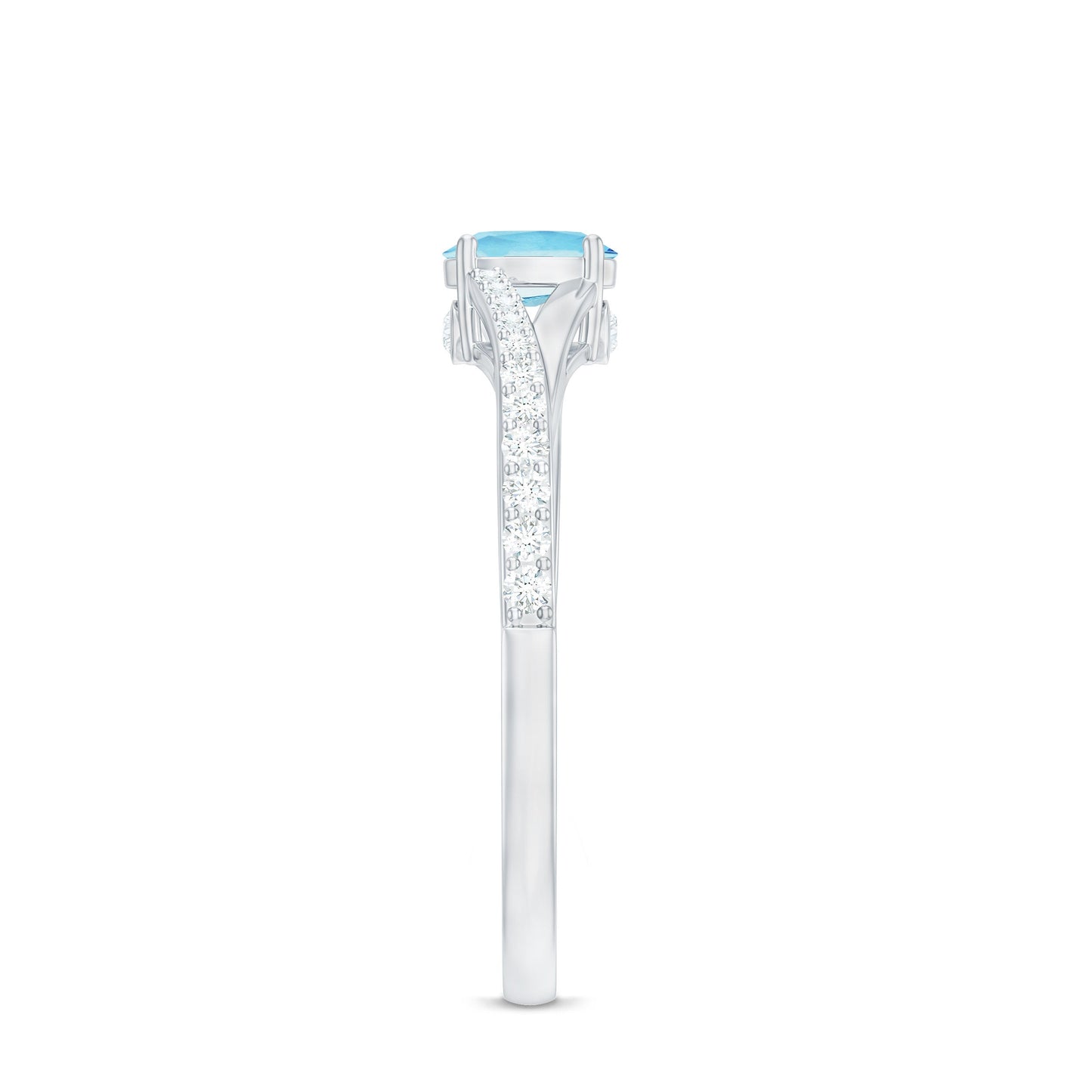 Natural Aquamarine Promise Ring with Diamond Split Shank