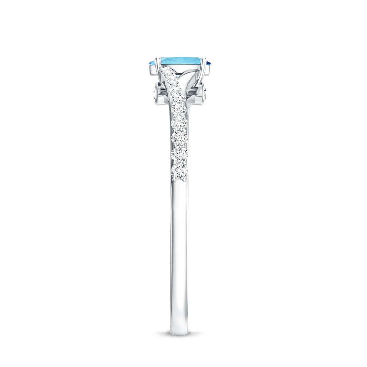 Natural Aquamarine Promise Ring with Diamond Split Shank