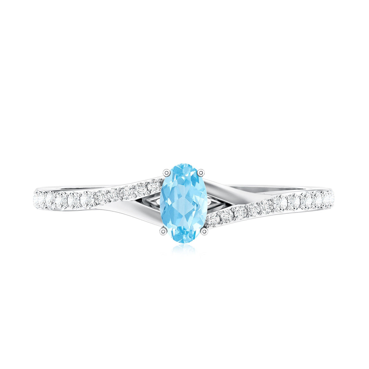 Natural Aquamarine Promise Ring with Diamond Split Shank