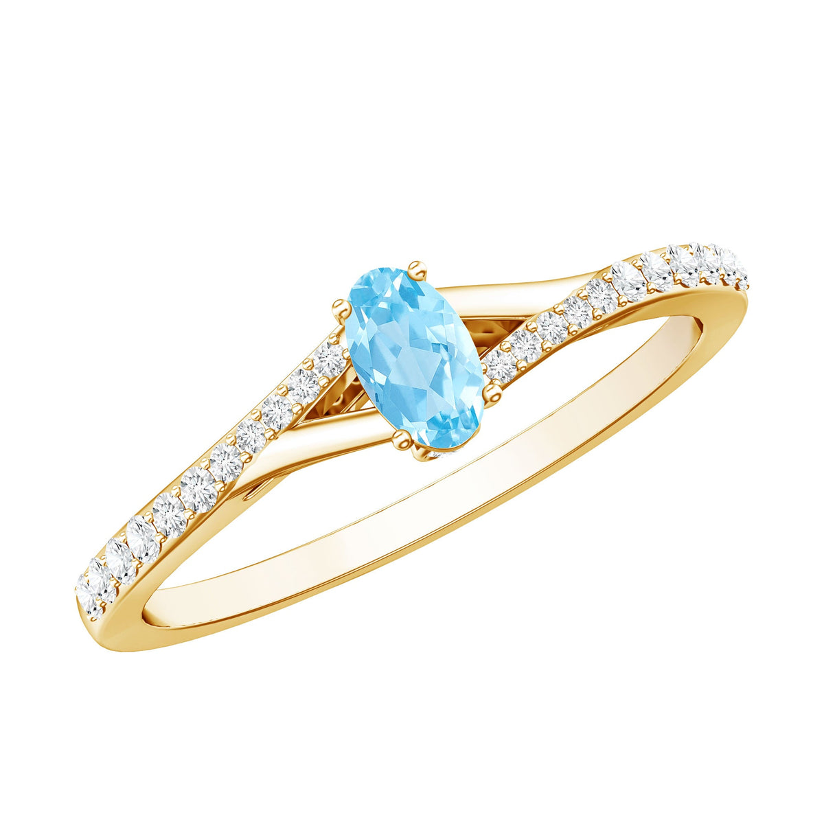 Natural Aquamarine Promise Ring with Diamond Split Shank