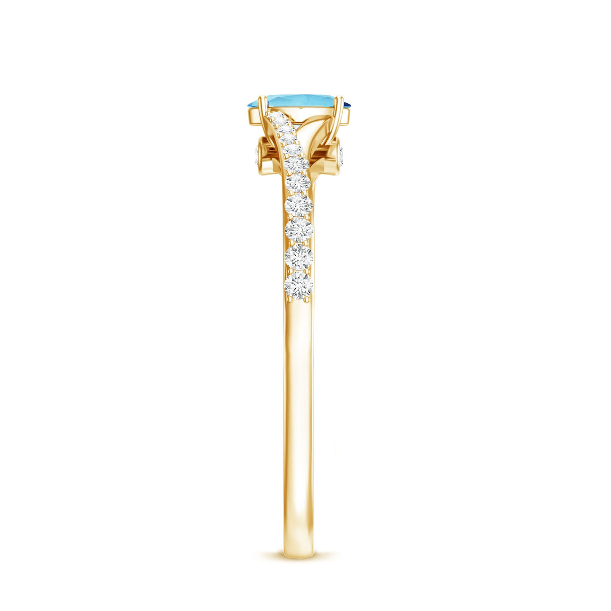 Natural Aquamarine Promise Ring with Diamond Split Shank