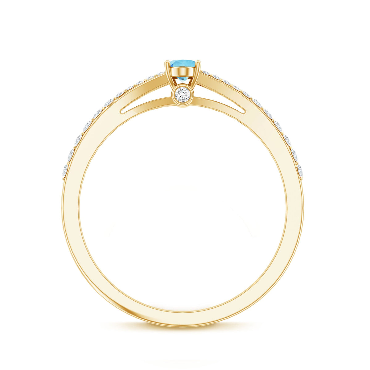 Natural Aquamarine Promise Ring with Diamond Split Shank