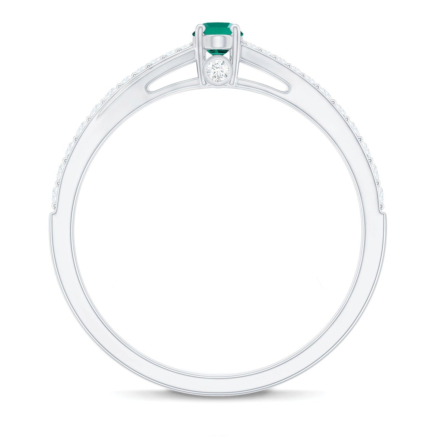 Oval Lab Grown Emerald Promise Ring with Diamond Split Shank