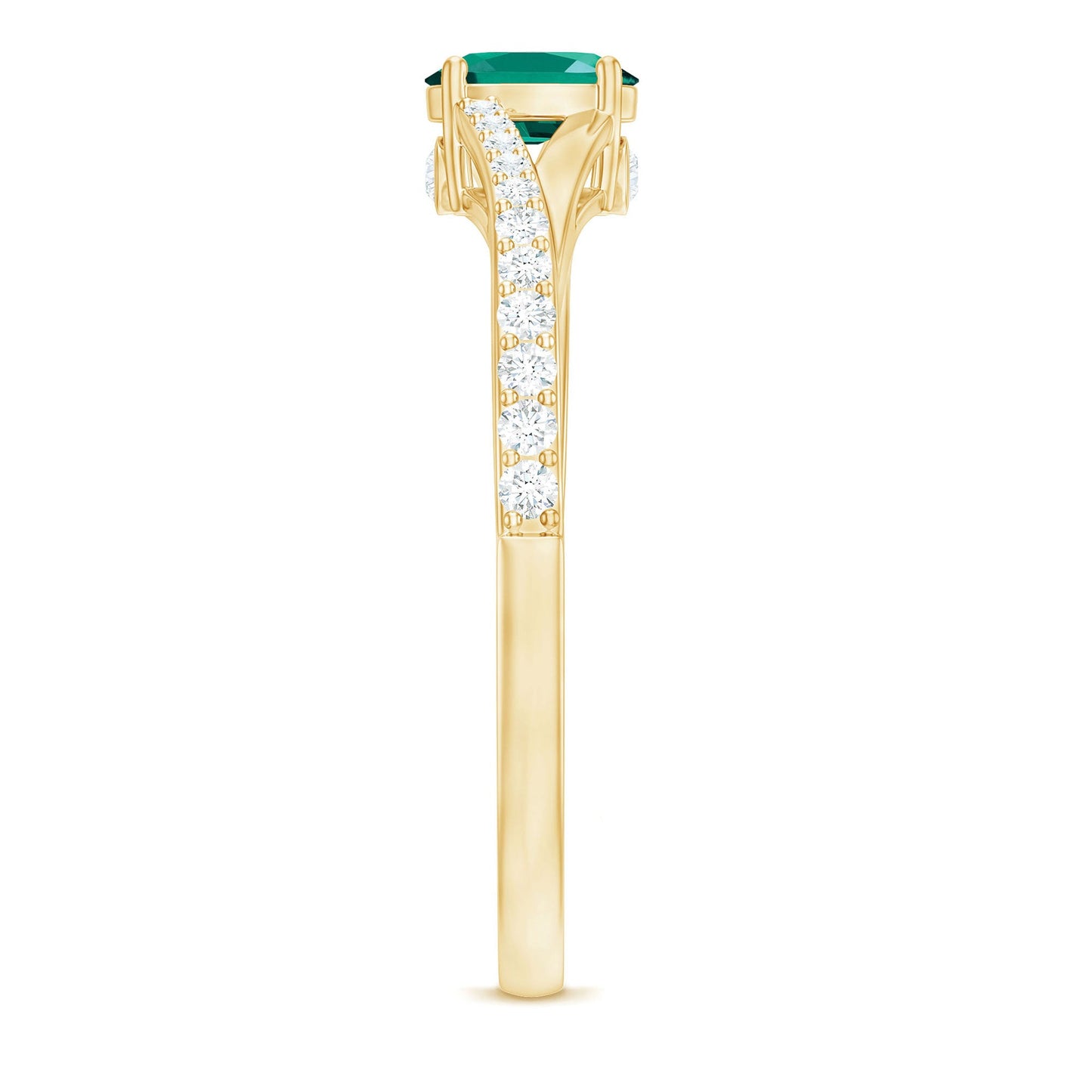 Oval Lab Grown Emerald Promise Ring with Diamond Split Shank