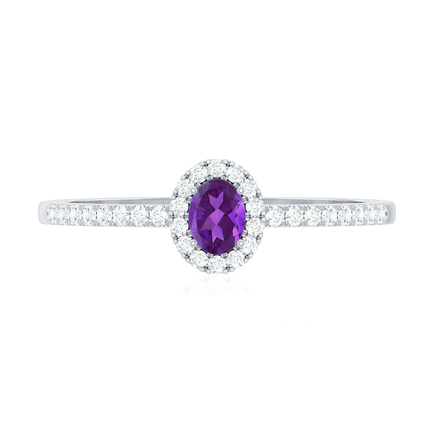 Genuine Oval Amethyst Promise Ring with Diamond Halo