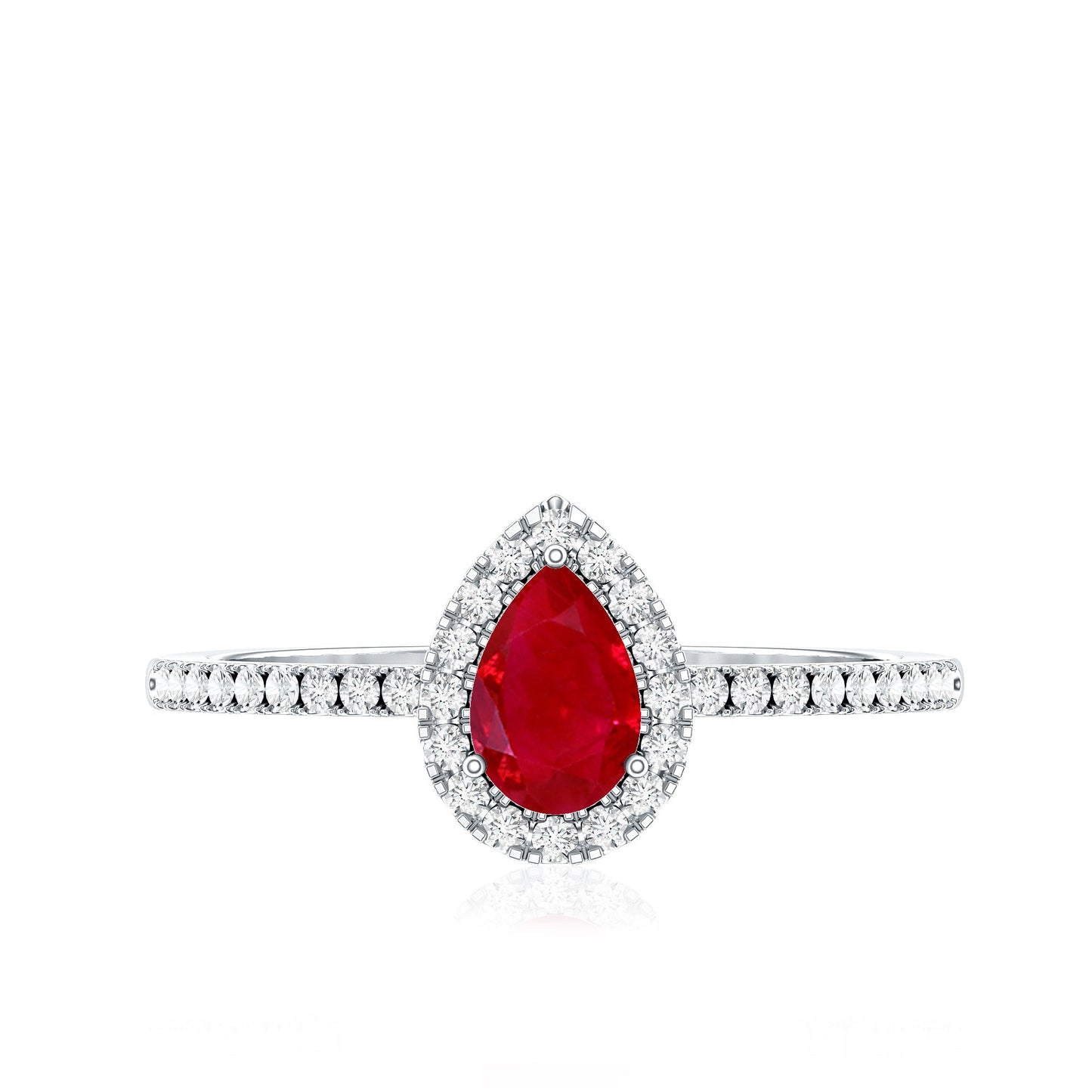 Natural Ruby Teardrop Ring with Diamond Halo