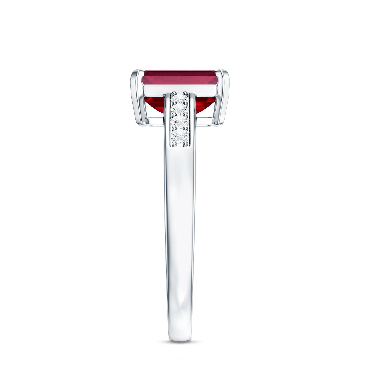 Lab Grown Ruby Emerald Cut Engagement Ring with Real Diamond