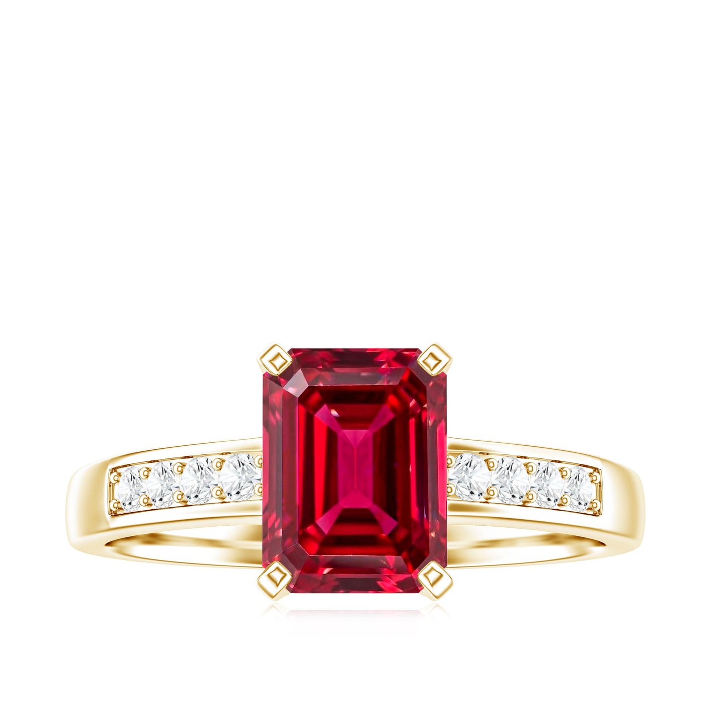 Lab Grown Ruby Emerald Cut Engagement Ring with Real Diamond