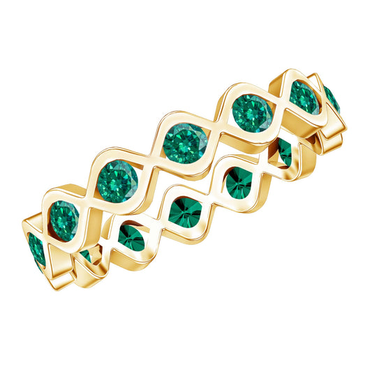 Certified Lab Grown Emerald Infinity Twisted Eternity Ring