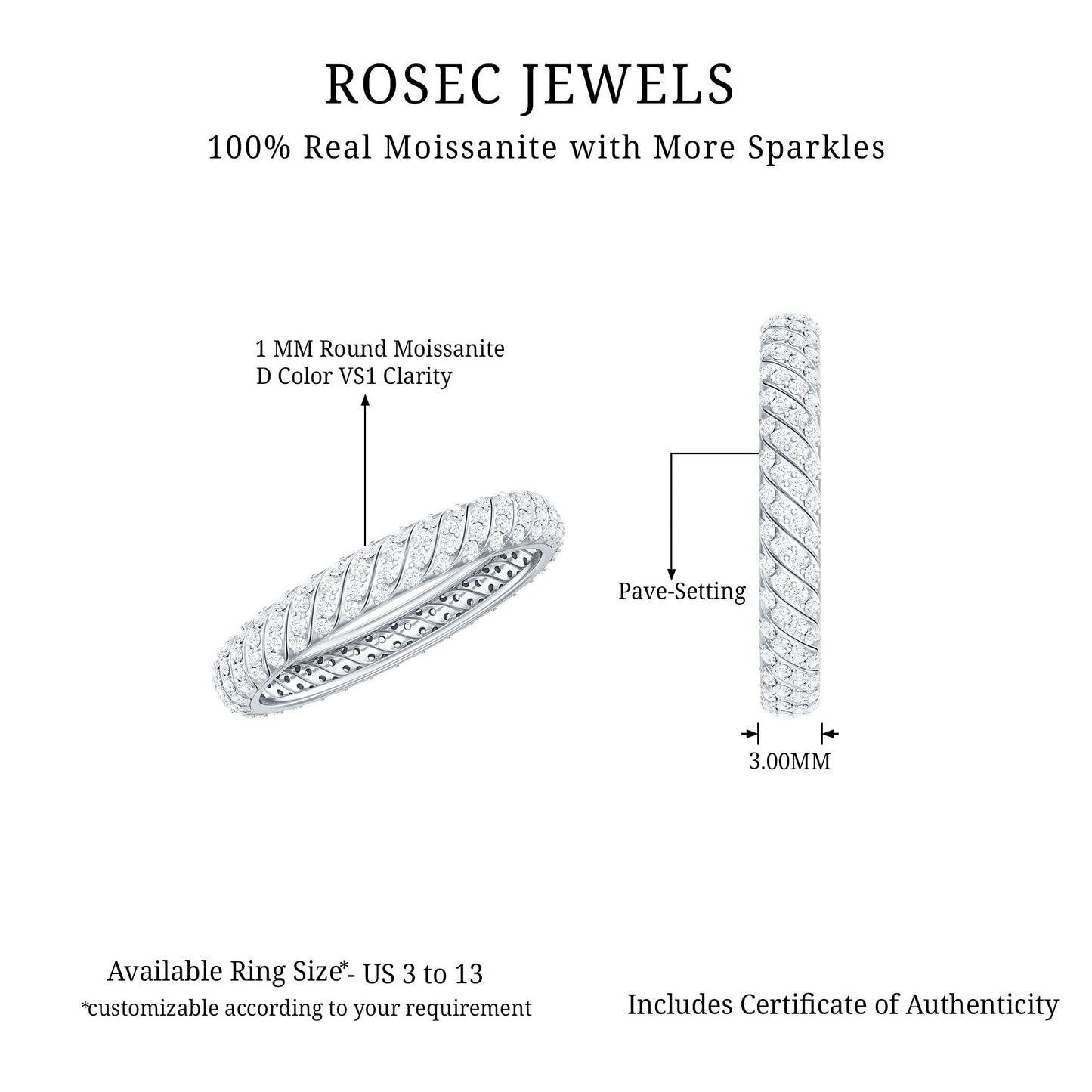 Elegant Moissanite Wedding Band Ring With Certificate