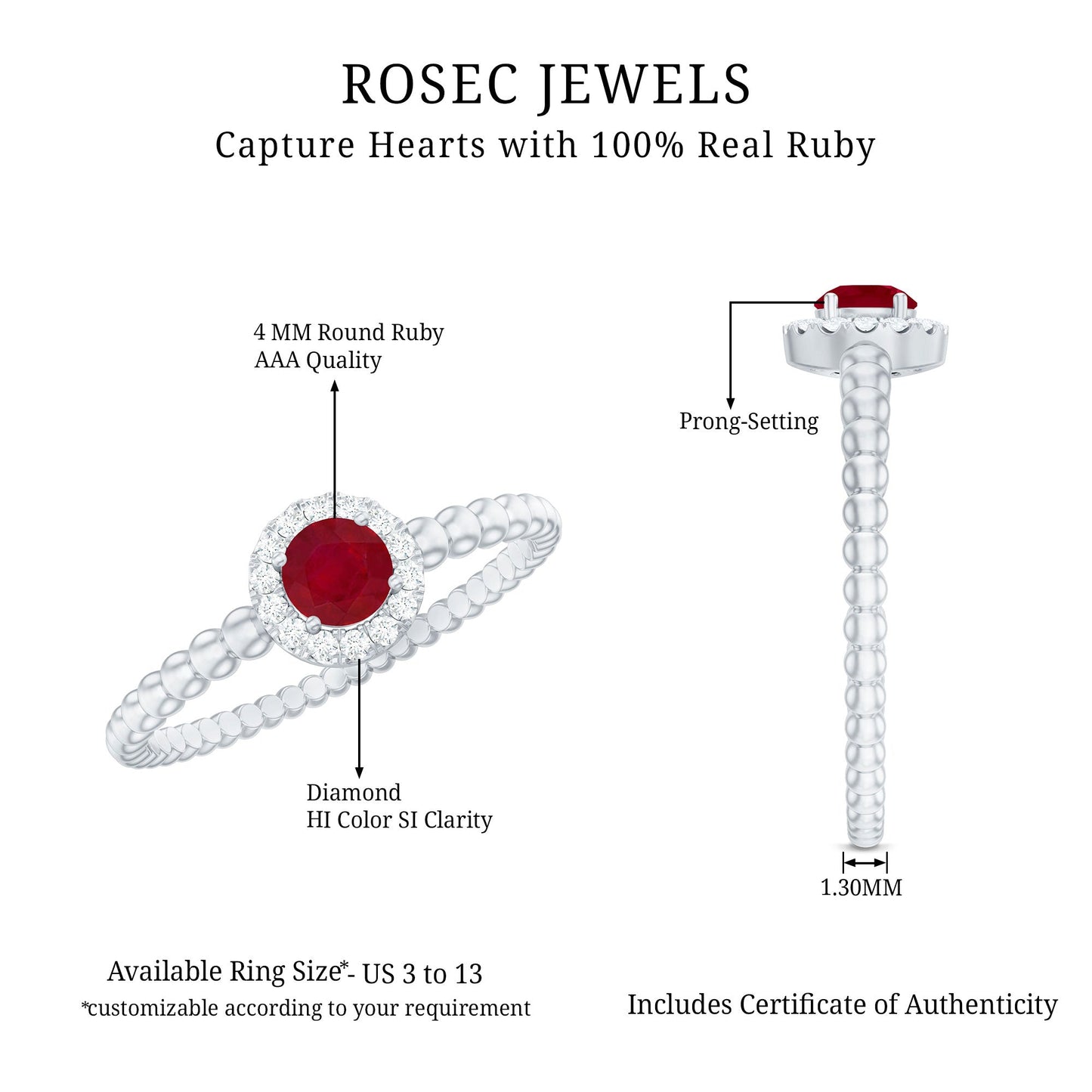 Natural Ruby Diamond Promise Ring with Bubble Shank