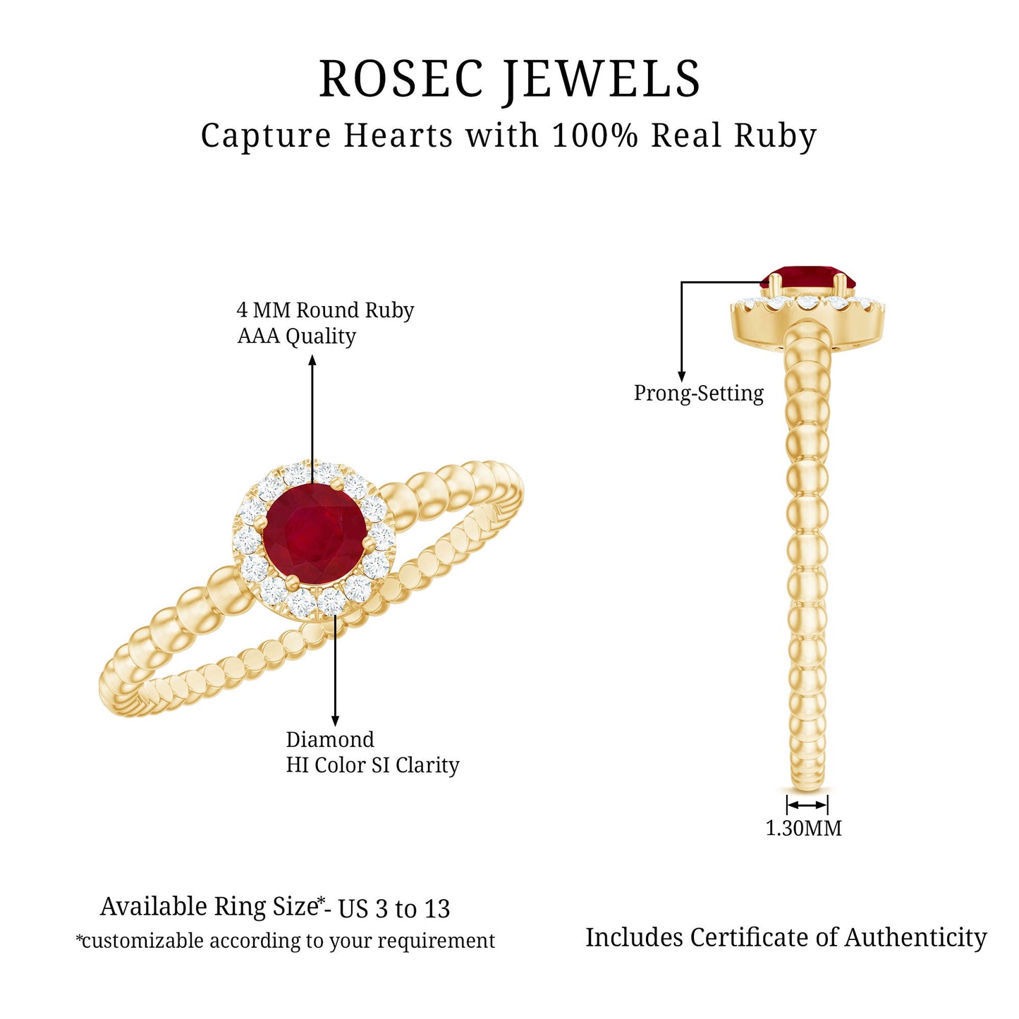 Natural Ruby Diamond Promise Ring with Bubble Shank