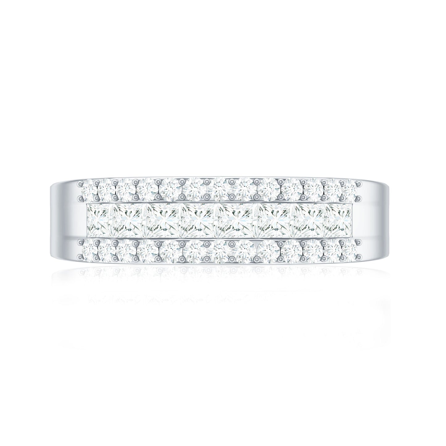 Certified Moissanite 3 Row Wedding Band for Men