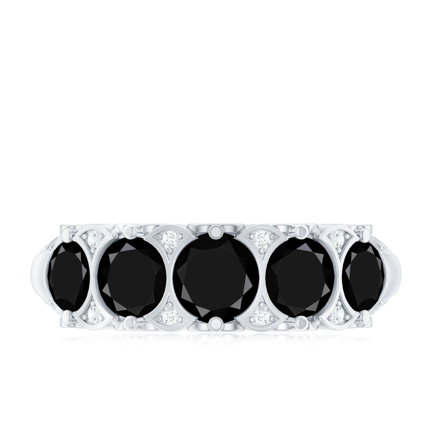 Vintage Inspired Black Onyx 5 Stone Anniversary Ring with Certificate