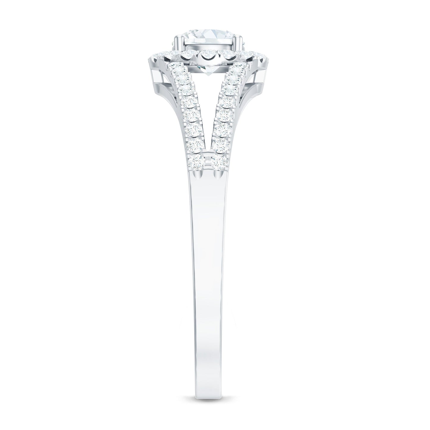 Womens Moissanite Halo Engagement Ring with Split Shank