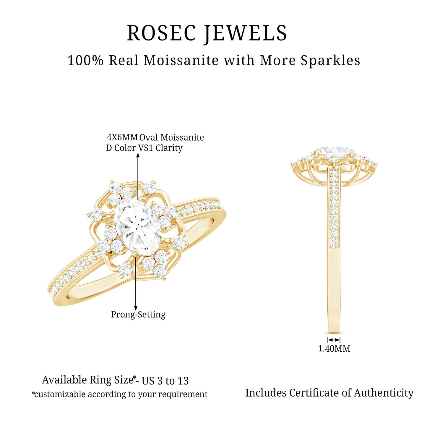 Vintage Inspired Moissanite Flower Engagement Ring
