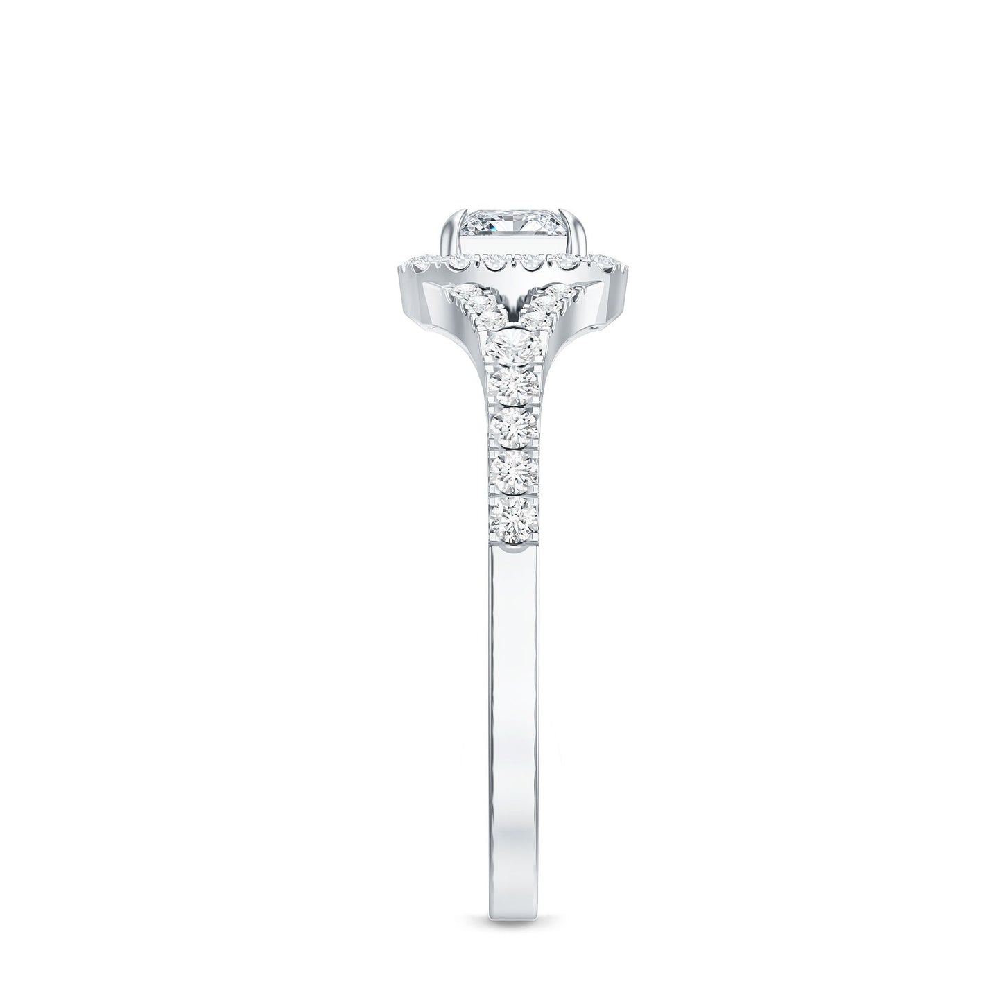 Princess Cut Moissanite Halo Engagement Ring with Split Shank