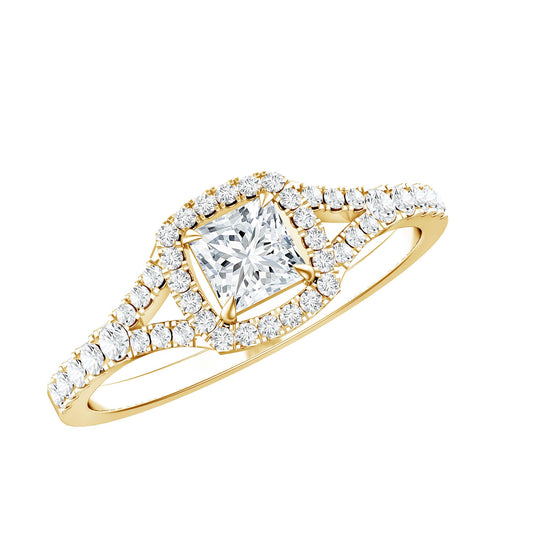 Princess Cut Moissanite Halo Engagement Ring with Split Shank