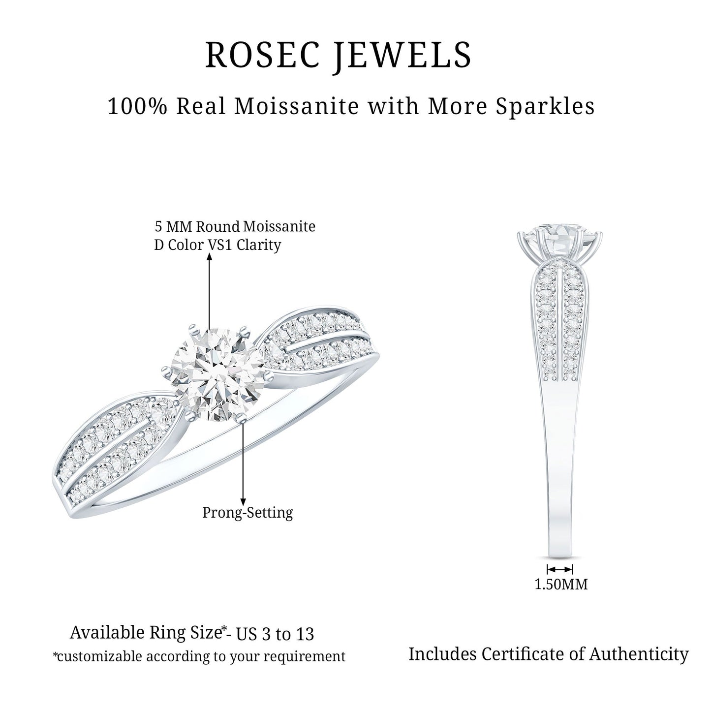 Elegant Round Moissanite Engagement Ring with Side Stones