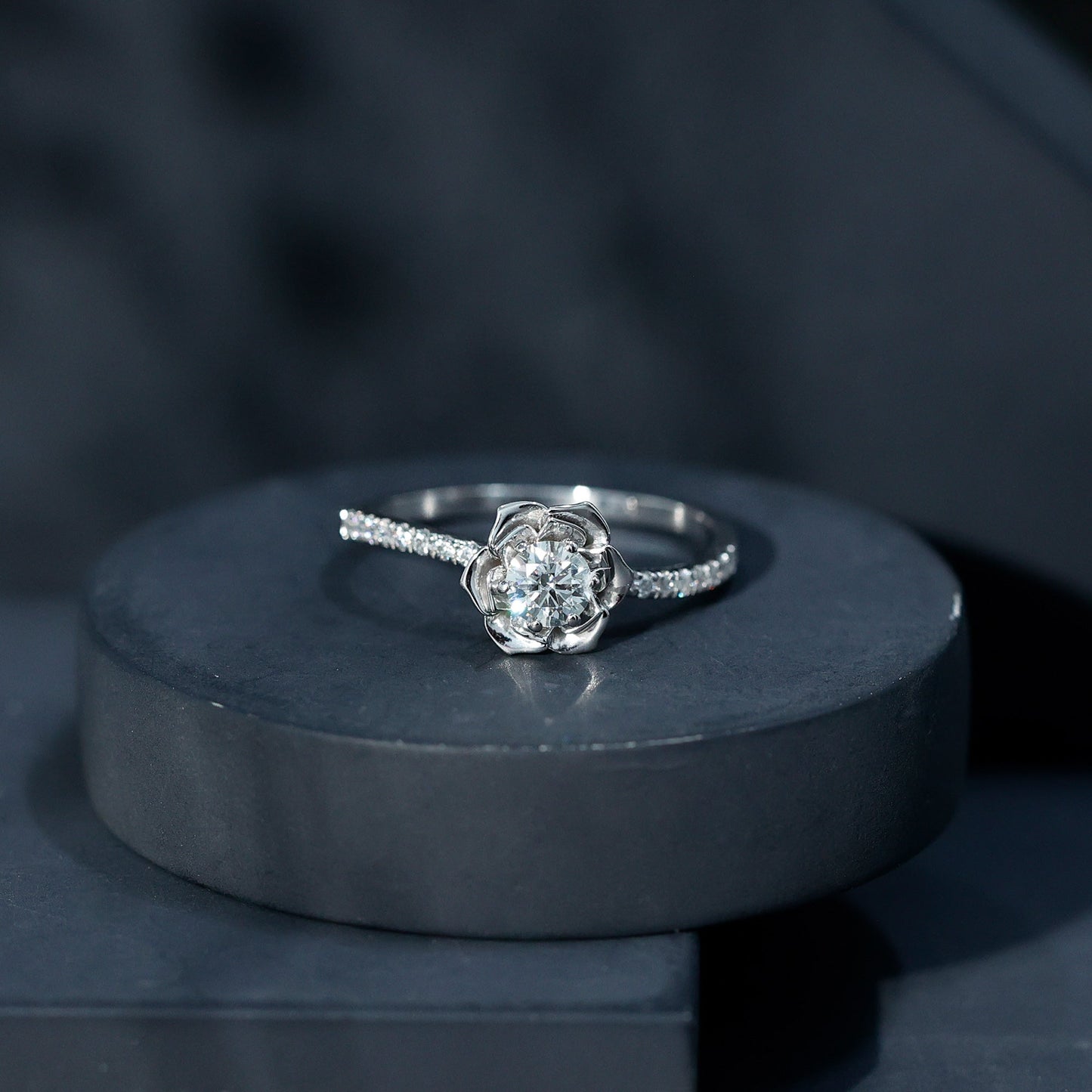 Certified Moissanite Rose Flower Engagement Ring
