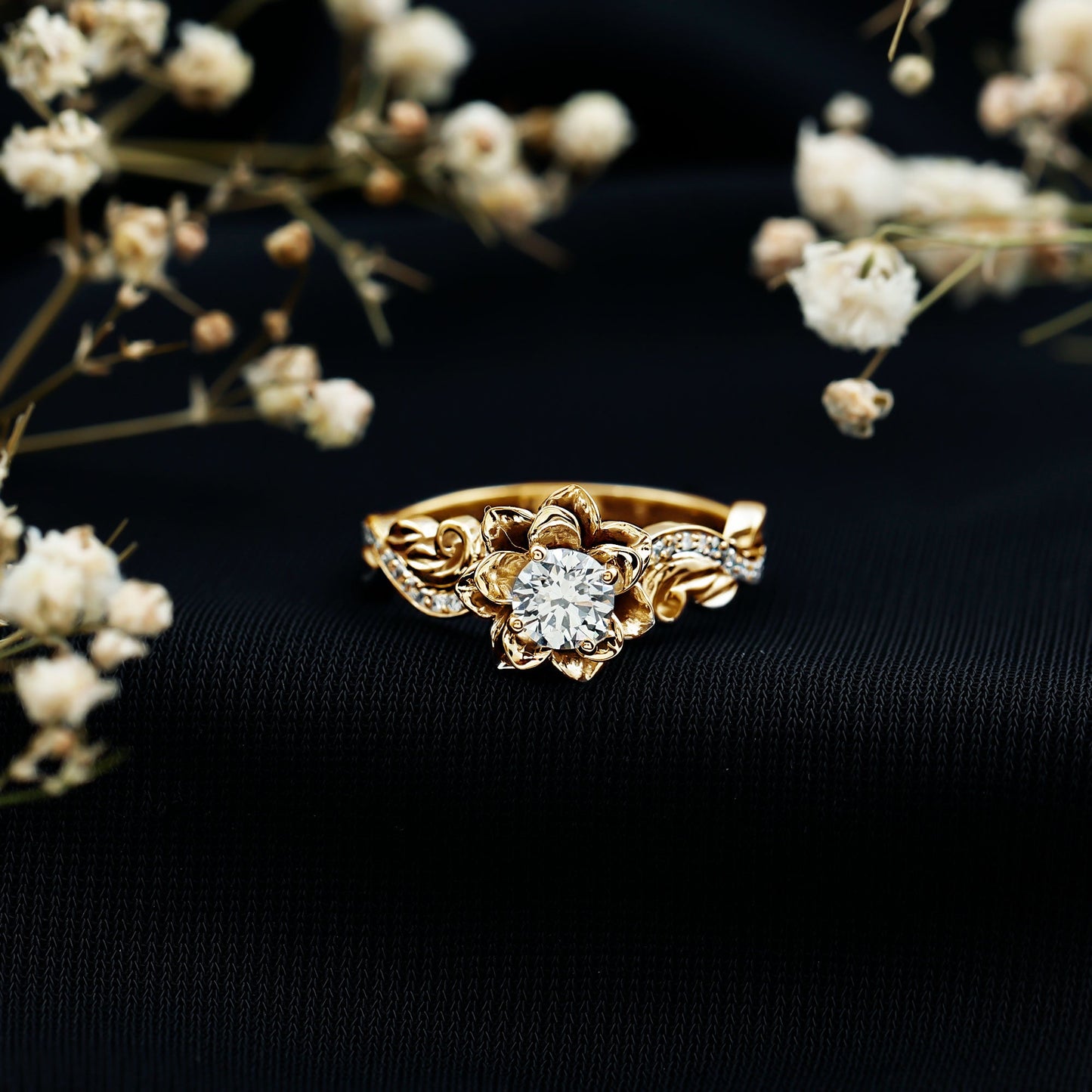 Certified Flower Inspired Moissanite Engagement Ring For Women