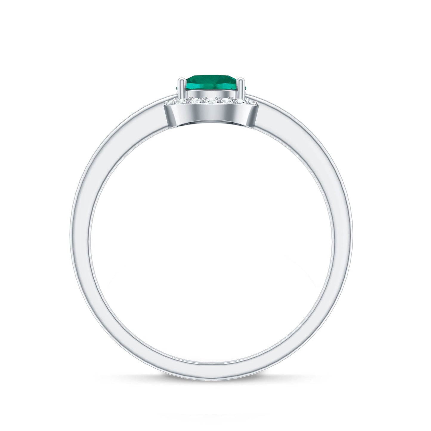Certified 0.8 Carat Lab Grown Emerald Promise Ring with Diamond Halo