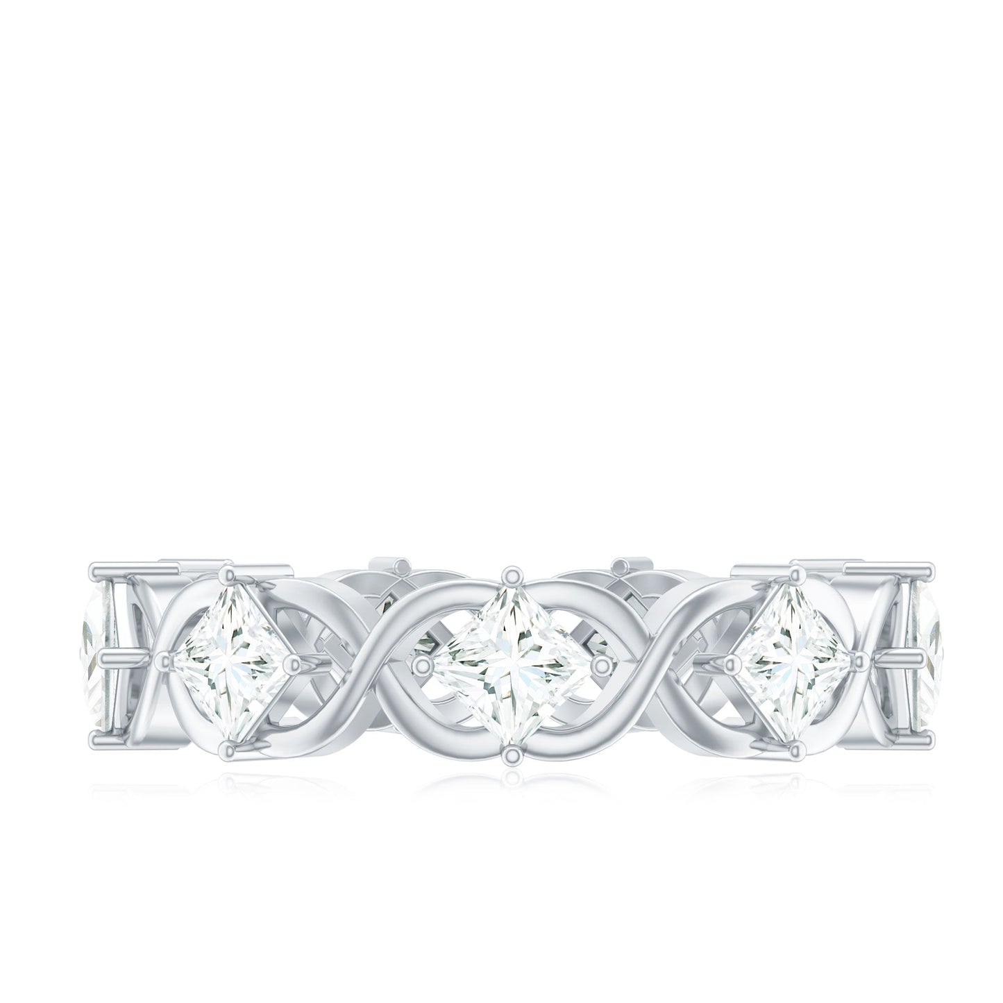Certified Princess Cut Moissanite Wedding Band Ring