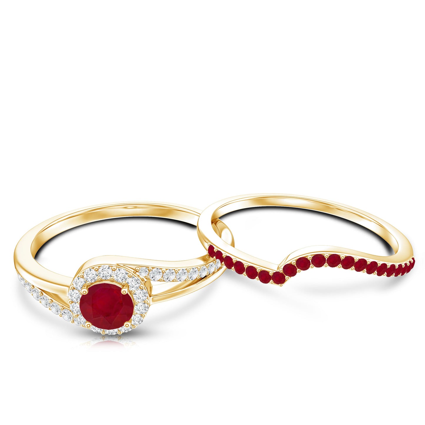 Natural Ruby Diamond Wedding Engagement Ring Set for Women