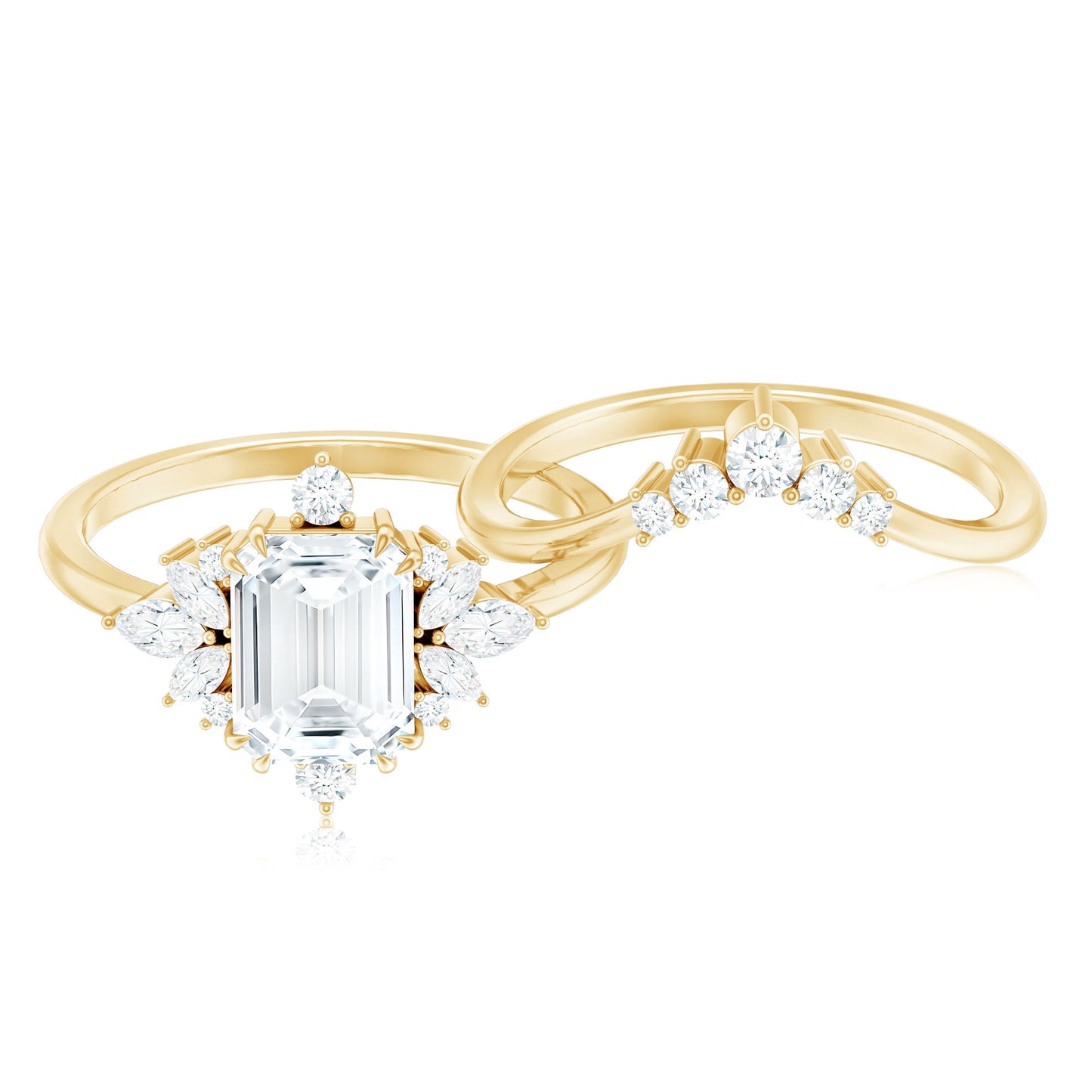 Designer Emerald Cut Moissanite Wedding Ring Set for Women
