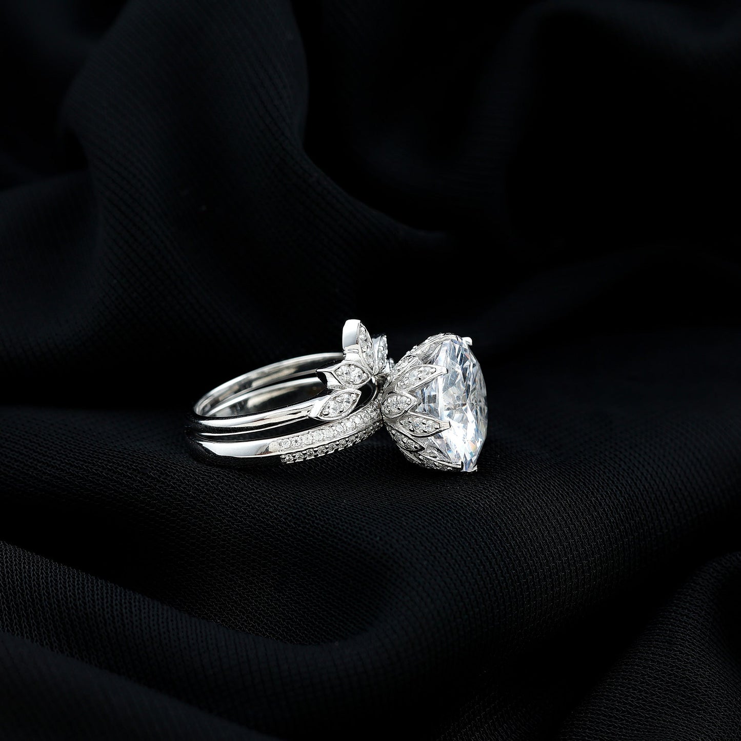 4.4 Carat Round Moissanite Flower Engagement Ring With Enhancer