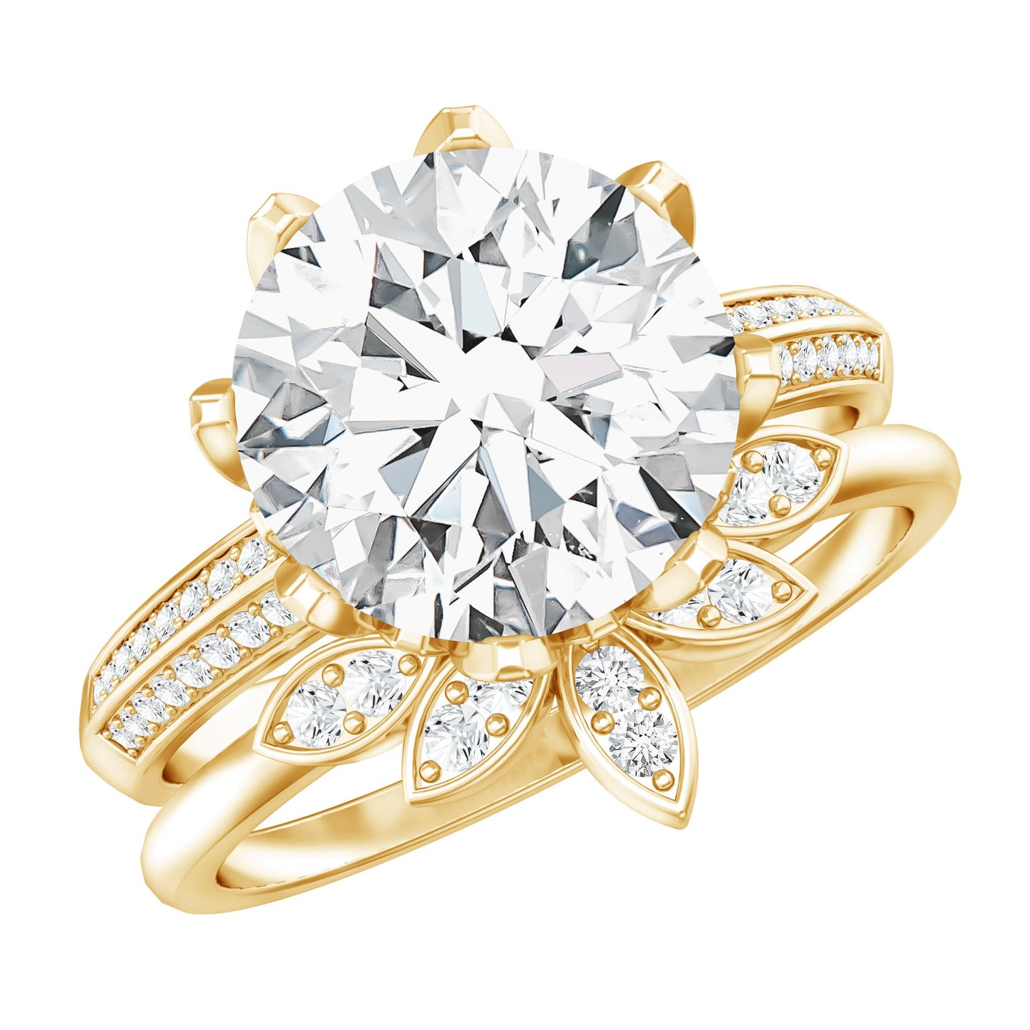 4.4 Carat Round Moissanite Flower Engagement Ring With Enhancer