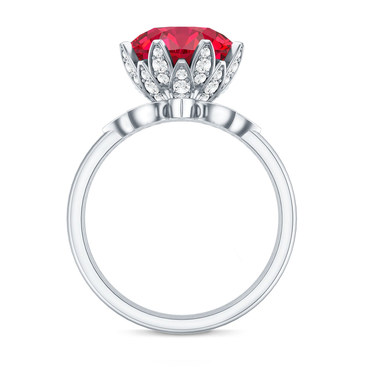 Lab Grown Ruby Flower Bridal Engagement Ring Set with Moissanite