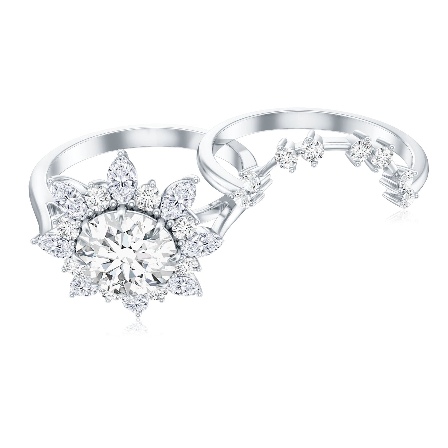 Flower Inspired Moissanite Halo Engagement Ring with Enhancer