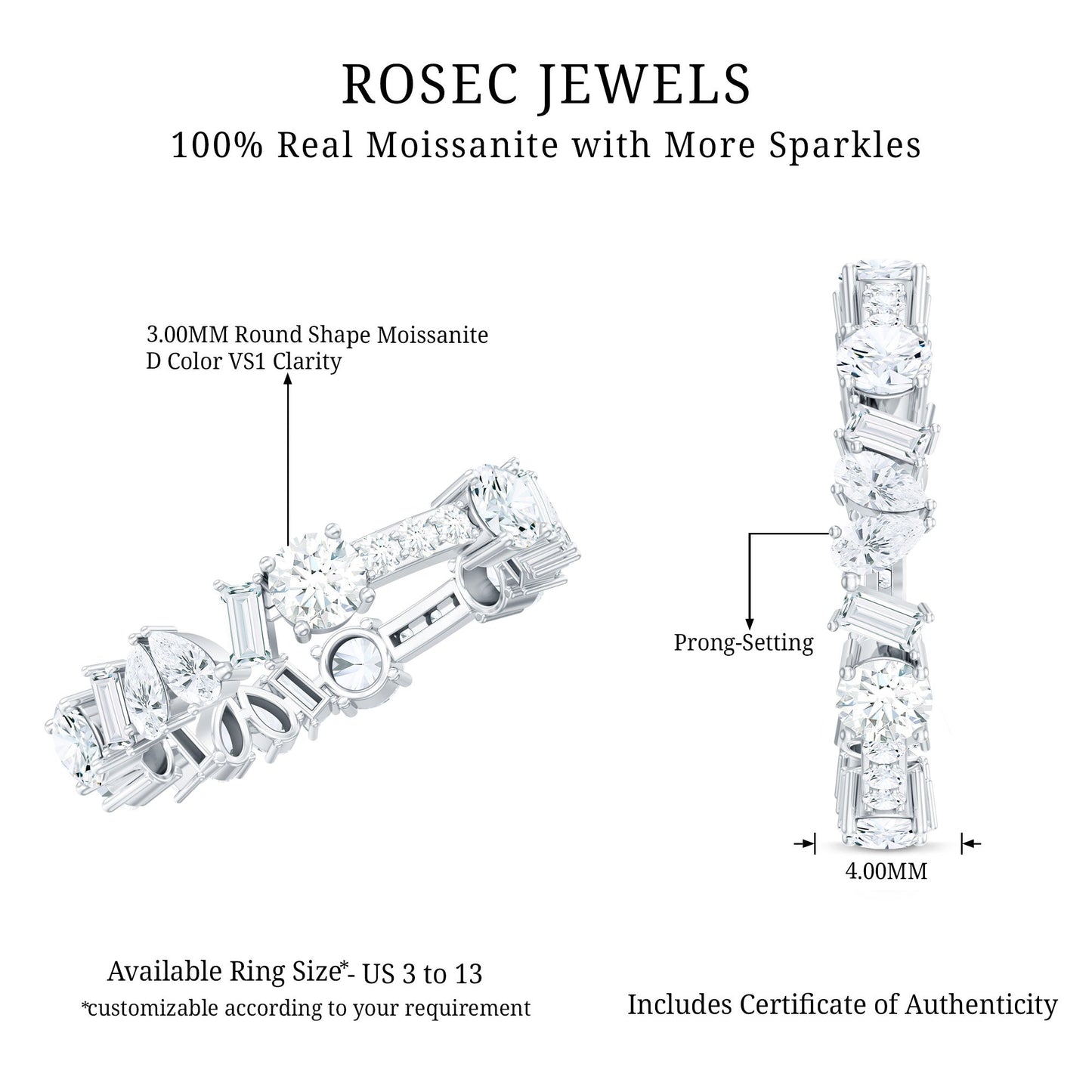 Certified Moissanite Designer Wedding Band Ring For Women