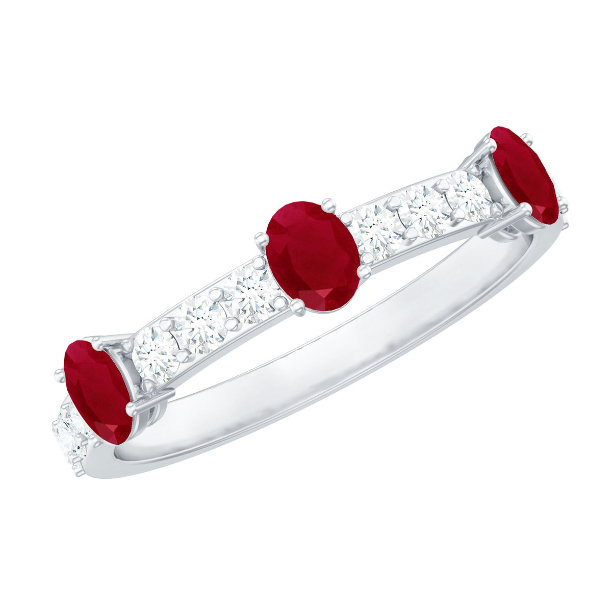 Oval Ruby and Diamond Half Eternity Ring for Women