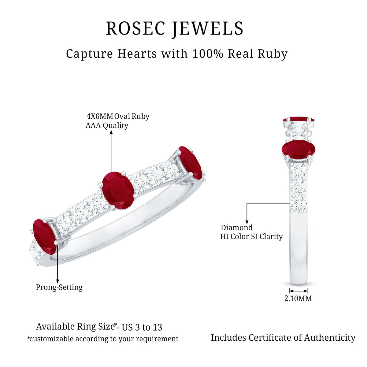 Oval Ruby and Diamond Half Eternity Ring for Women