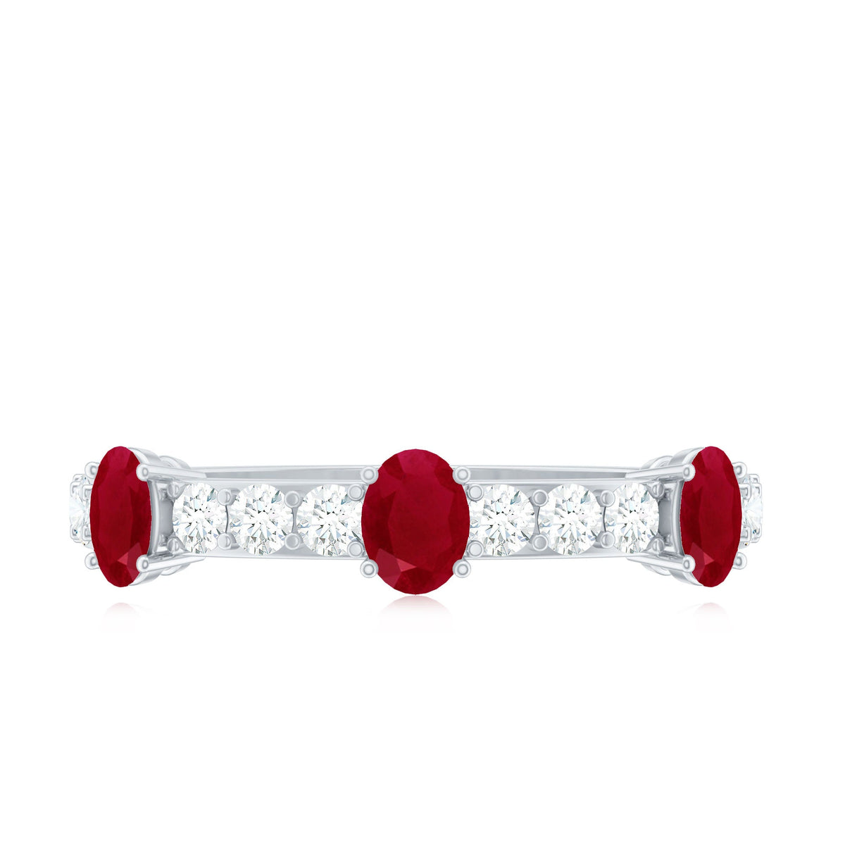Oval Ruby and Diamond Half Eternity Ring for Women