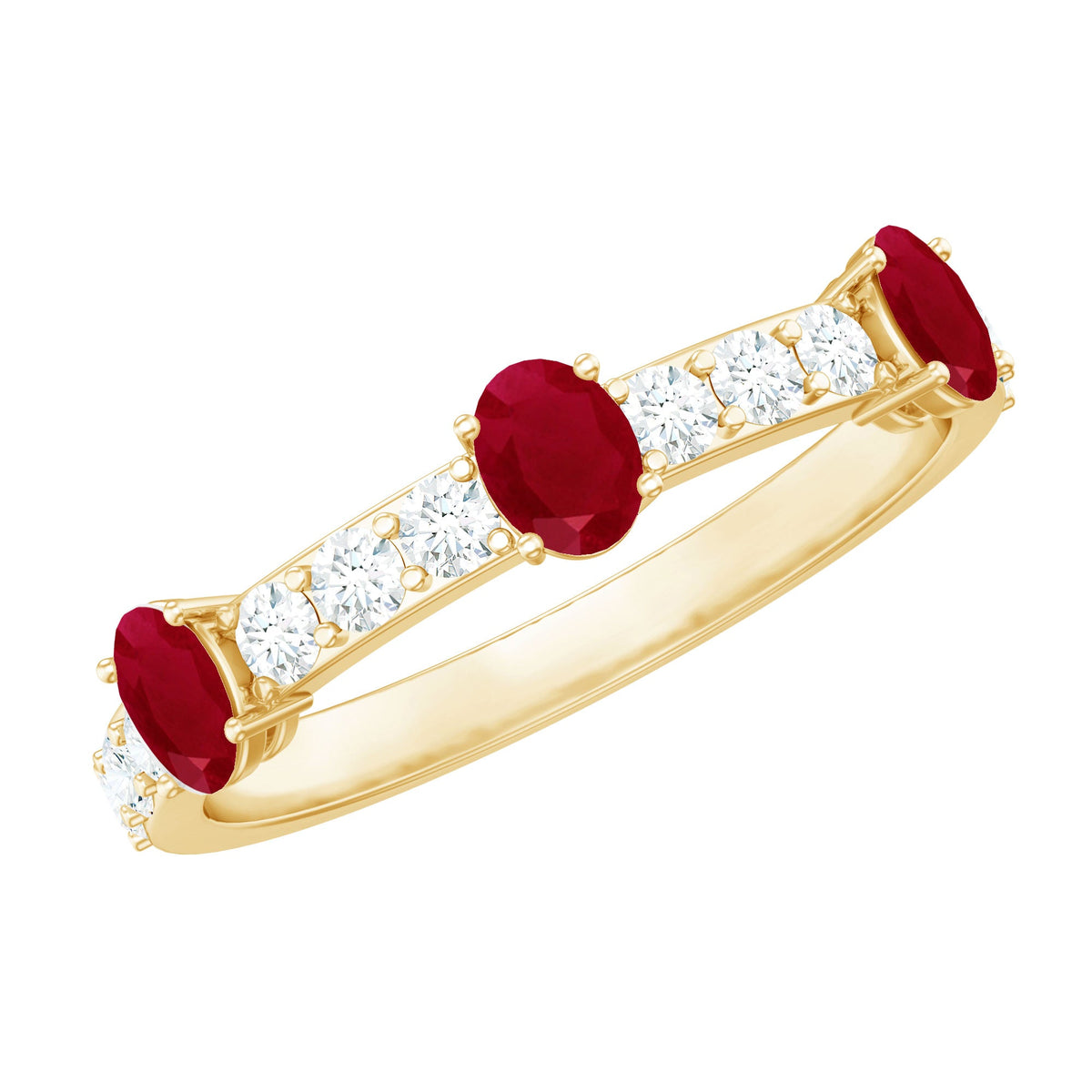 Oval Ruby and Diamond Half Eternity Ring for Women