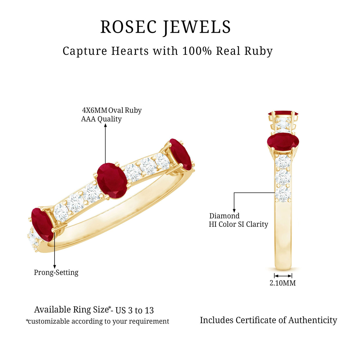 Oval Ruby and Diamond Half Eternity Ring for Women