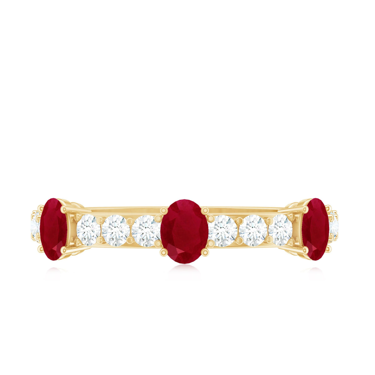 Oval Ruby and Diamond Half Eternity Ring for Women